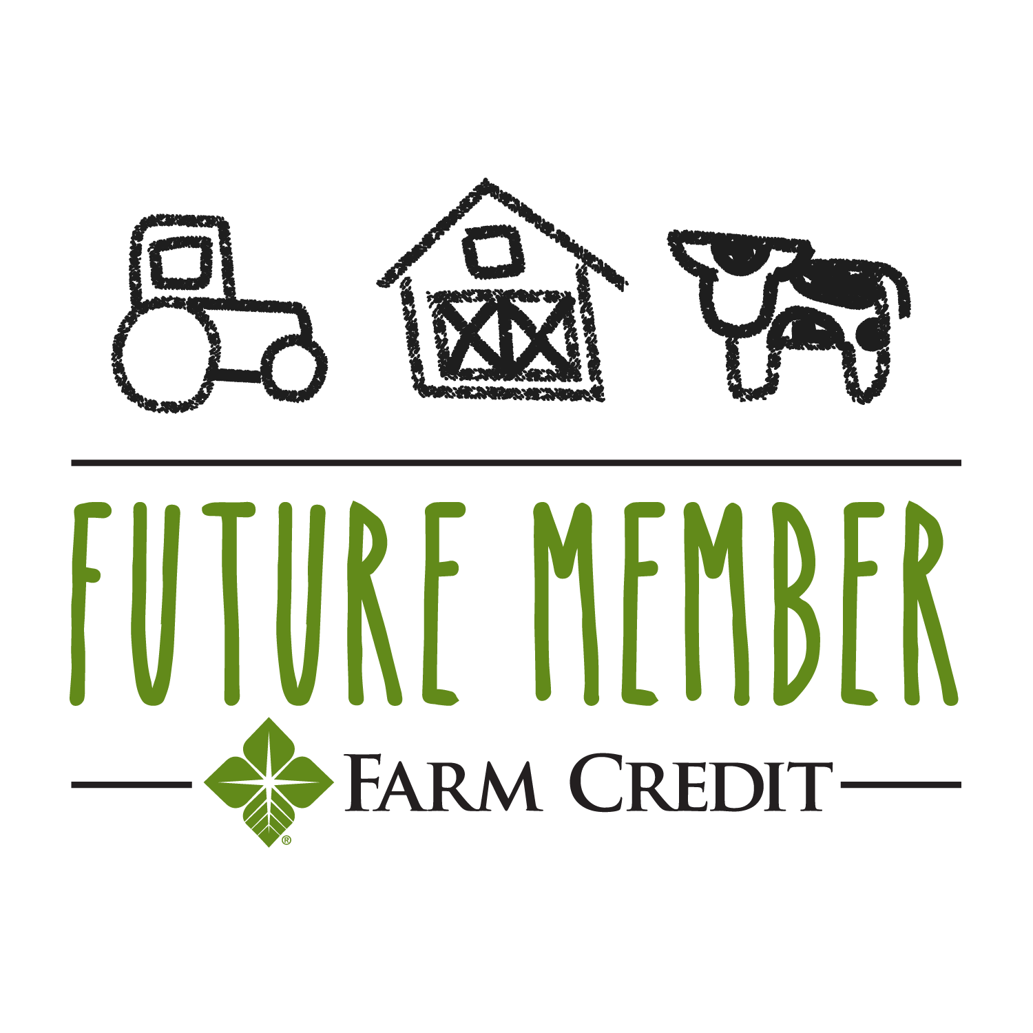 Future Member artwork with drawing of tractor, barn and cow with the Farm Credit logo underneath