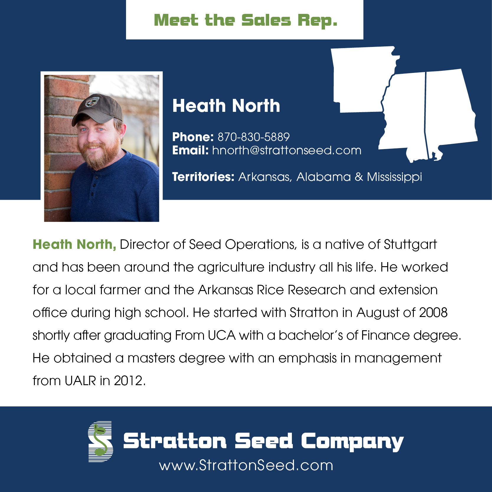 Meet the reps series featuring a Stratton rep and their territory and bio