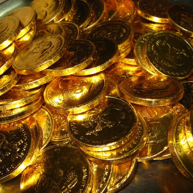 gold foil wrapped chocolate coins; your content should be just as good